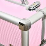 Mala de Maquilhagem Professional com Rodas 6 Gavetas Extensíveis Fechadura 2 Chaves e Alça Retrátil 36x23x58 cm Rosa