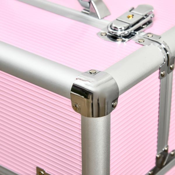 Mala de Maquilhagem Professional com Rodas 6 Gavetas Extensíveis Fechadura 2 Chaves e Alça Retrátil 36x23x58 cm Rosa