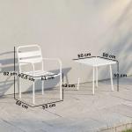 Conjunto de Jardim com 3 Peças em Aço Galvanizado com 2 Cadeiras e Mesa de Vidro Temperado Branco