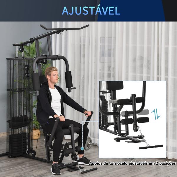 Máquina Multi Estação de Musculação com Placas de Peso de 45kg Carga Máxima 120kg para Treinamento Fitness 150x110x210cm Preto