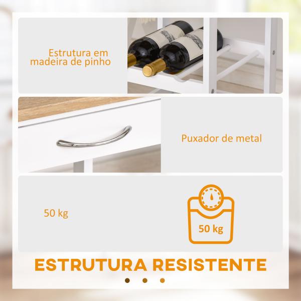 Carrinho de Cozinha com 4 Níveis com Rodas Prateleira Gaveta Bandeja 37x37x76 cm Branco