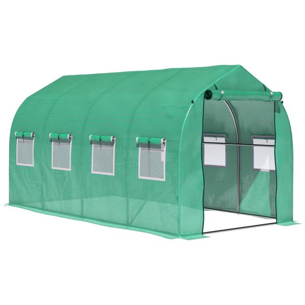 Estufa tipo Túnel 4x2x2 m Estufa de Exterior com 8 Janelas de Malha e Porta Estufa de Cultivos para Pátio Jardim Verde