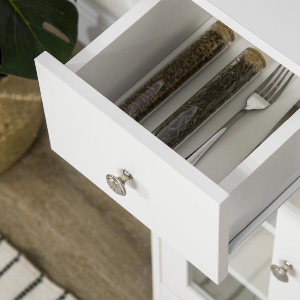 Aparador Moderno com Porta de Vidro Gaveta Prateleira Aberta e Prateleiras Ajustáveis Móvel Auxiliar 80x30x82cm Branco