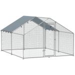 Galinheiro para Exterior 3x3,4x1,9 m Galinheiro de Aço Galvanizado com Cobertura Anti - UV Gaiola para 10 - 15 Galinhas Prata