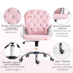 Cadeira de Escritório Estofada em Veludo Cadeira Giratória com Altura Ajustável e Decorações de Cristal 59,5x60,5x103 cm Rosa