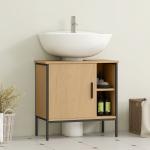Móvel para Lavatório Pousar Móvel de Casa de Banho com Porta e Prateleira Ajustável para Lavatório com Pedestal 60x30x59,5 cm Madeira e Preto