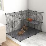 Recinto para Animais de Estimação de 3 Níveis com Rampas e Desenho Personalizável 70x70x105 cm Preto