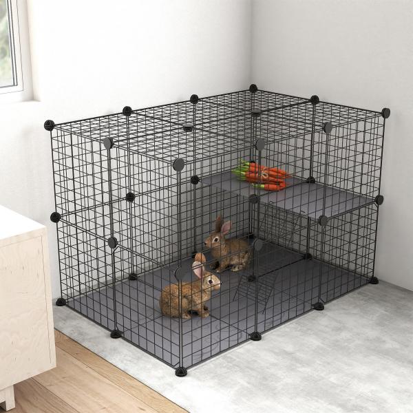 Recinto para Animais de Estimação de 3 Níveis com Rampas e Desenho Personalizável 70x70x105 cm Preto