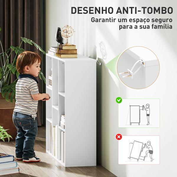 Estante de 3 Níveis Estante para Livros com 8 Compartimentos Desenho Vertical ou Horizontal 74,3x24x80 cm Branco