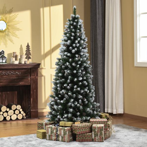 Árvore de Natal Artificial Ø75x180cm com 630 Ramas e 37 Pinhas Folhas de PVC Base Dobrável e Suporte Metálico Decoração de Natal para Interiores Verde
