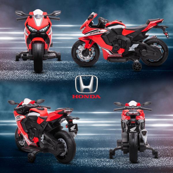 Mota Elétrica com Licença HONDA para Crianças de 3 - 5 Anos Mota a Bateria 6V com Farol Buzina Música 90x44x52cm Vermelho
