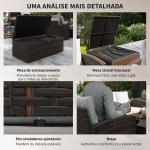 Conjunto de Jardim Exterior de Vime 6 Peças Almofadas Sofá Duplo Sofá de 3 Lugares 2 Poltronas 2 Mesas Auxiliares Bege