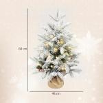 Mini Árvore de Natal Artificial com 35 Luzes LED 182 Ramos com Neve Pinhas Bagas e Base de Saco de Juta Ø48x60 cm Verde