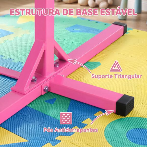 Barra de Ginástica para Crianças com Altura Ajustável 92 - 150 cm Barra Horizontal de Ginástica 197x121x150 cm Rosa