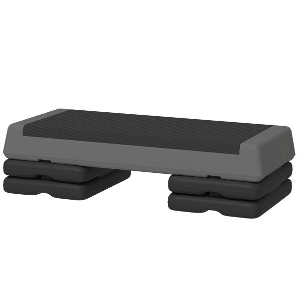 Step para Fitness Antideslizante Altura Regulável 3 Níveis de 10,5/15,5/20,5 cm Capacidade 250 kg 77x36x20,5 cm Cinza e Preto