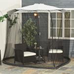Rede Mosquiteira para Chapéus de Sol de Jardim Ø3m Cobertura de Rede de Chapéu de Sol com Zíper e Tubo Enchido com Água para Terraço Balcão Exterior Preto