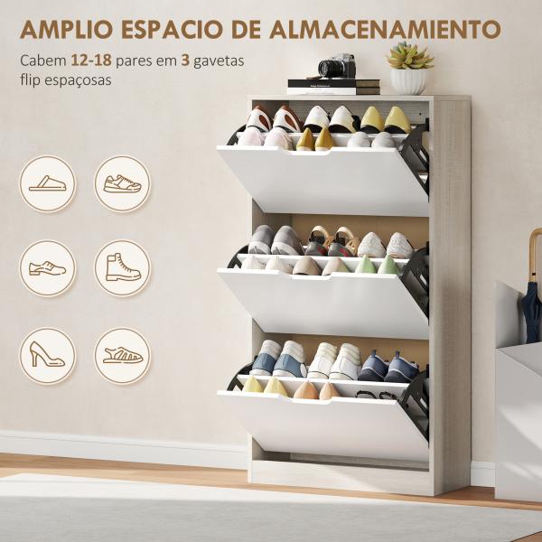 Sapateira de Madeira com 3 Compartimentos Abatíveis com Capacidade para 12 Pares 62,5x26x117,5 cm Branco e Madeira