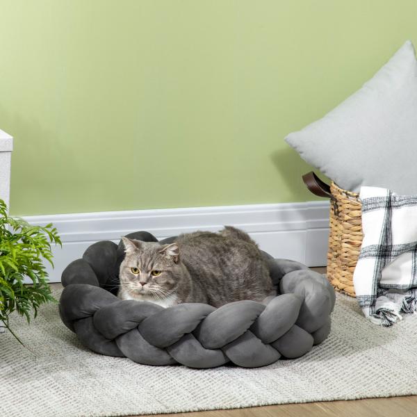 Cama para Cães Pequenos Lavável Cama para Animais de Estimação Redonda com Almofada Independente 55x55x14 cm Cinza