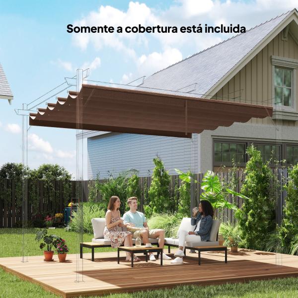 Cobertura para Pérgola 2,5x2,55cm Teto de Substituição Retrátil para Pérgola com 10 Orifícios de Drenagem Café
