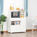 Aparador Auxiliar para Microondas Buffet de Cozinha com 2 Armários com Portas 1 Gaveta e Prateleiras de Armazenamento 90x40x120cm Branco