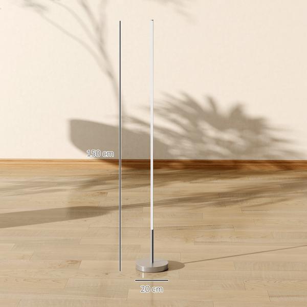 Candeeiro de Pé Moderno com Brilho e Temperaturas de Cor Ajustáveis 3000K - 6000K Controlo Remoto Temporizador Ø20x150 cm Prata