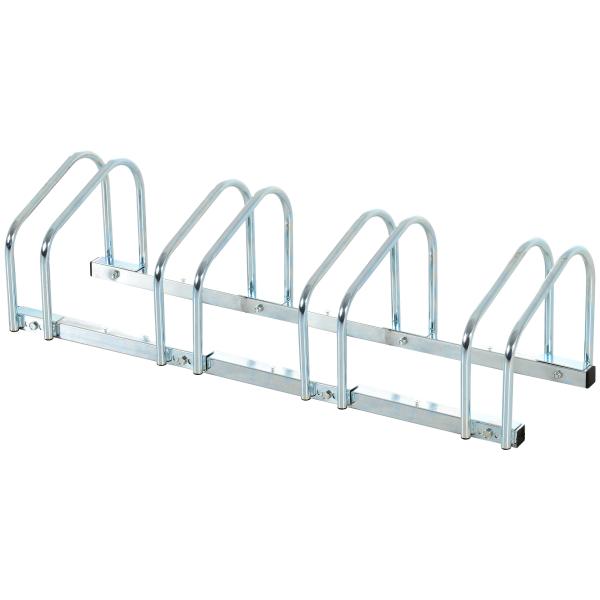 Estacionamento para 4 Bicicletas Suporte de Aço para Estacionar Bicicletas no Chão para Interior e Exterior 110x33x27 cm Prata