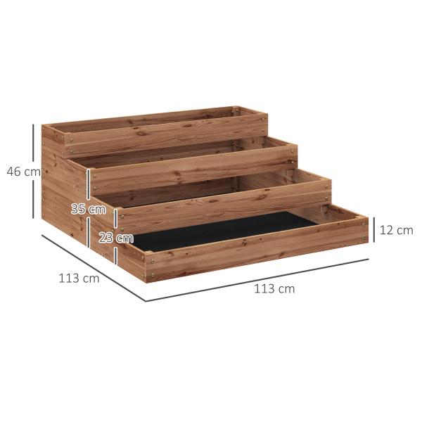 Floreira de Madeira Elevada de 4 Níveis com Desenho em Escada para Cultivos Plantas e Flores 113x113x46 cm Castanho Escuro