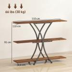 Mesa Consola de 3 Níveis Estilo Industrial com 2 Prateleiras Abertas e Estrutura Metálica em X Consola Estreita 110x30x91 cm Castanho Rústico