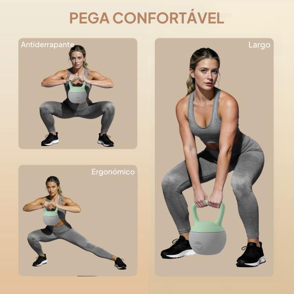 Kettlebell de 10 kg Pesa Russa Preenchida de Areia Metálica e Alça Antiderrapante para Treino em Casa Ginásio Ø21x30 cm Cinzento