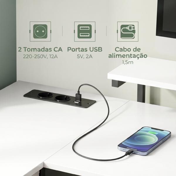 Mesa de Canto para Computador Amplo Espaço de Arrumação com 4 Gavetas 155x112x91,5 cm Branco