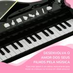 Piano Eletrónico para Crianças com 32 Teclas Microfone banco Luzes 22 Músicas 4 Tons e Volume Ajustável 37x30,5x60,4 cm Preto