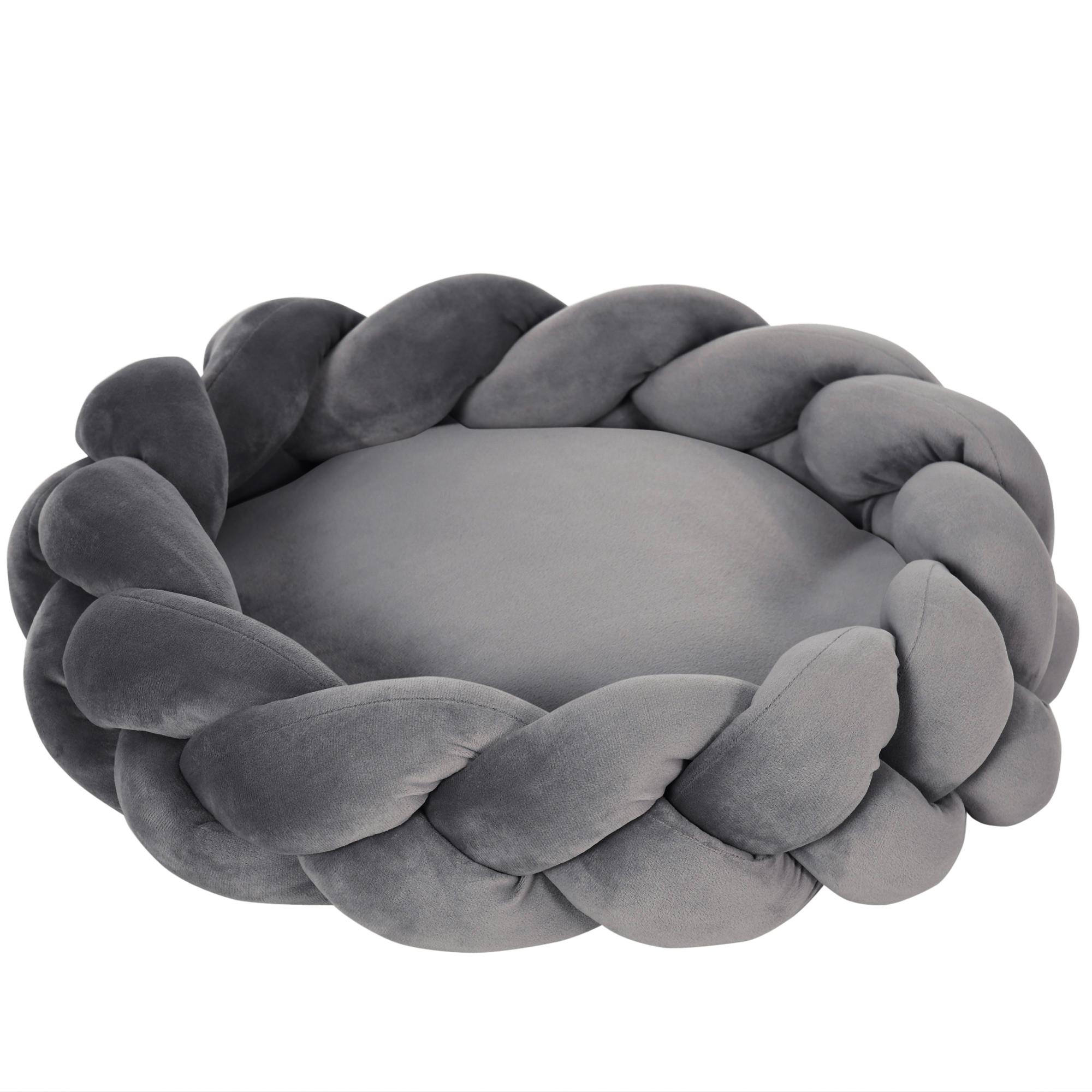 Cama para Cães Pequenos Lavável Cama para Animais de Estimação Redonda com Almofada Independente 55x55x14 cm Cinza