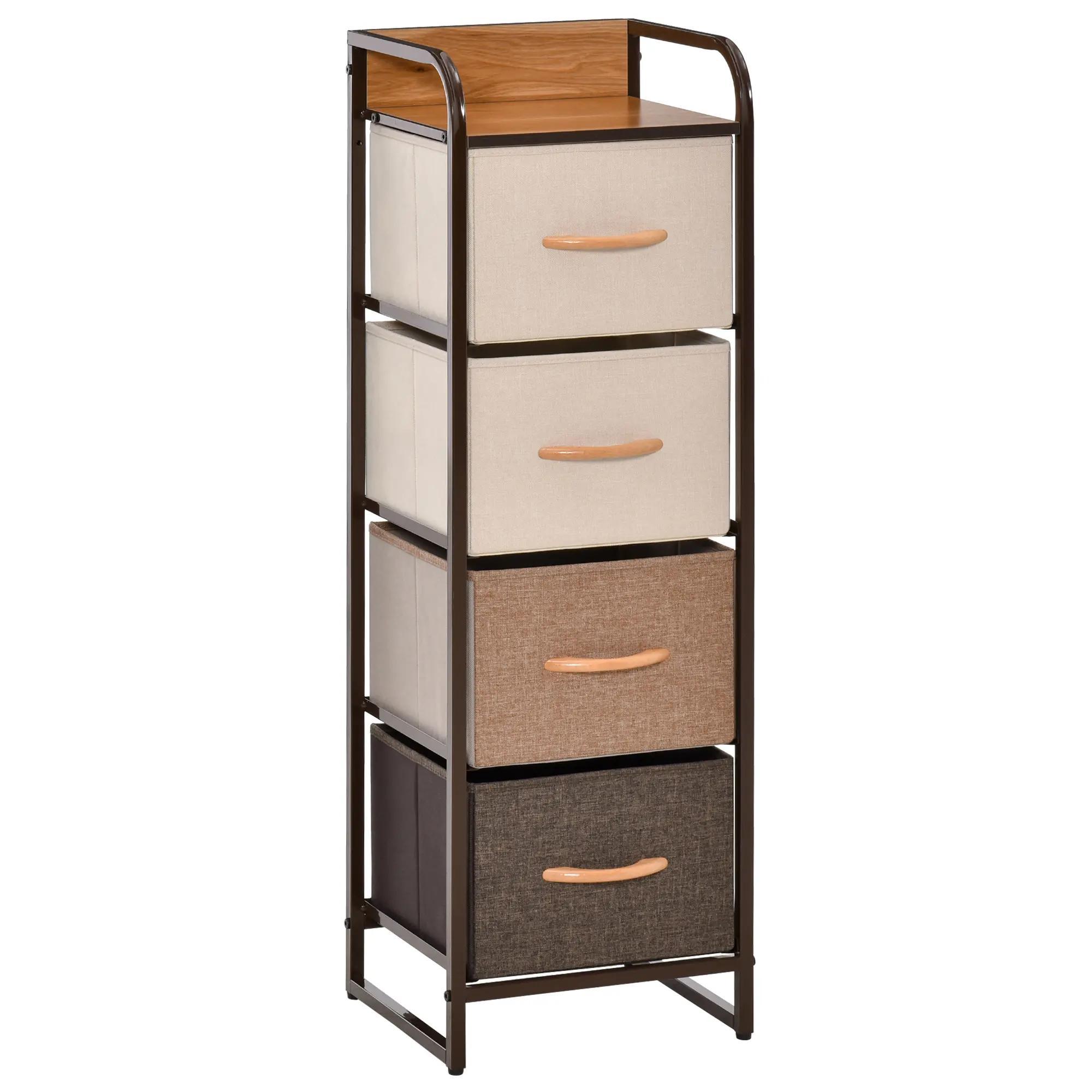 Cómoda de Tecido com 4 Cestos Removíveis e Dobráveis Base Elevada Móvel de Armazenamento para Dormitório Sala de Estar 31x29x99cm Multicor
