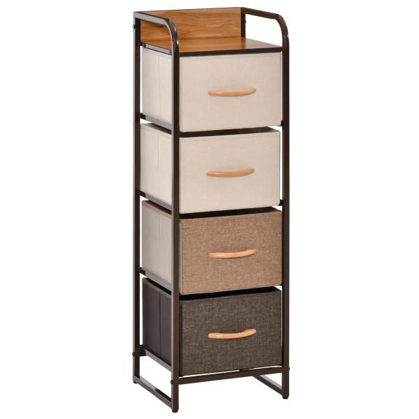Cómoda de Tecido com 4 Cestos Removíveis e Dobráveis Base Elevada Móvel de Armazenamento para Dormitório Sala de Estar 31x29x99cm Multicor
