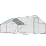 Galinheiro para Exterior 3x6 m Galinheiro de Aço Galvanizado com Comedouro Suspenso Tipo Espeto Poleiro Anti - UV Prata