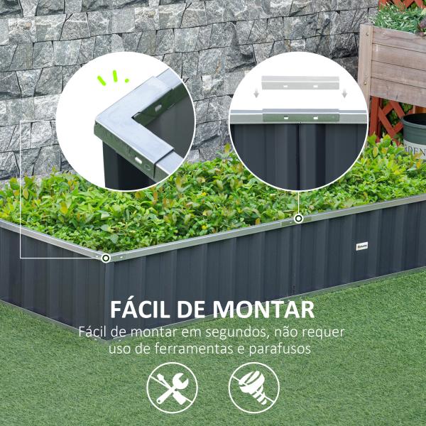 Horta Urbana Canteiro de Jardim em Aço com Luvas Incluídas, Floreira Retangular para Cultivo de Plantas e Flores para Terraço e Varanda Exterior 174x90x30 cm Cinzento