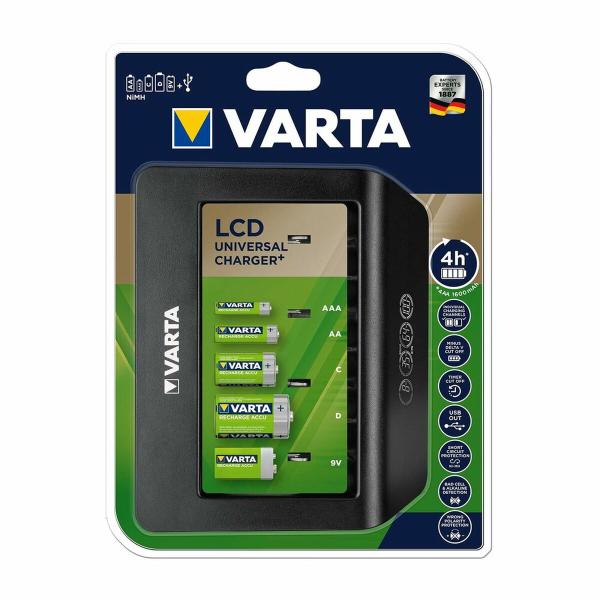 Carregador de pilhas Varta LCD Universal Charger+ Tipo C Tipo D 1600 mAh 100-240 V