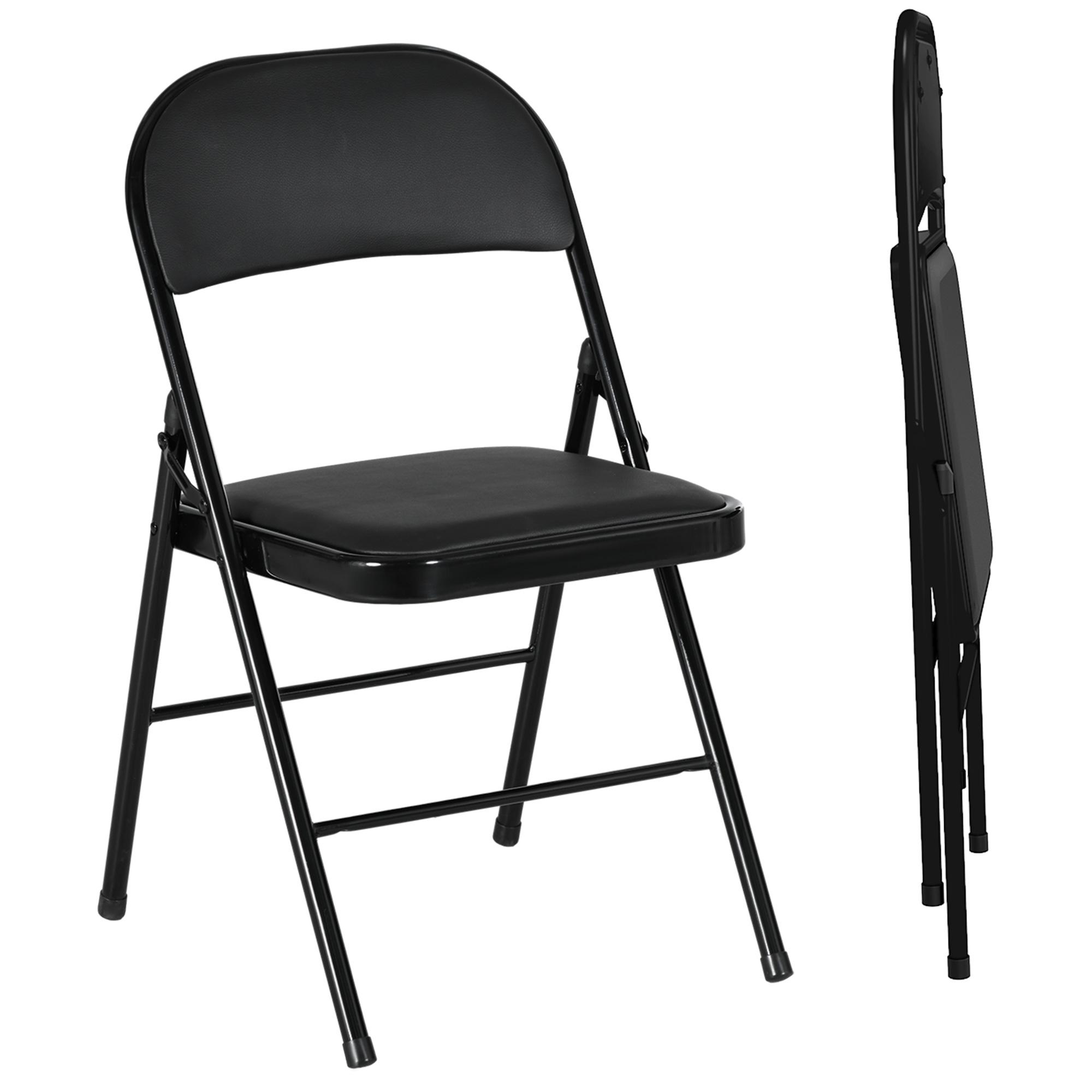 Conjunto de 2 Cadeiras Dobráveis com Encosto e Estrutura de Aço para Sala de Estar escritório Estúdio 45x46x78 cm Preto