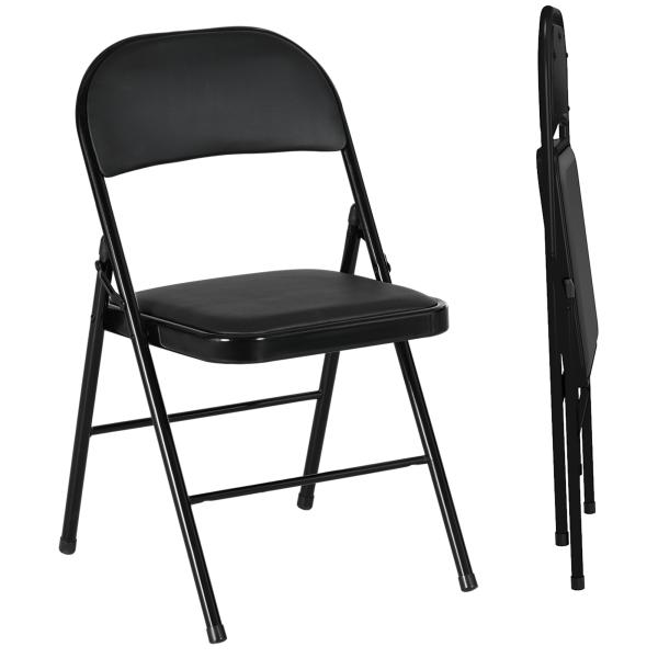 Conjunto de 2 Cadeiras Dobráveis com Encosto e Estrutura de Aço para Sala de Estar escritório Estúdio 45x46x78 cm Preto