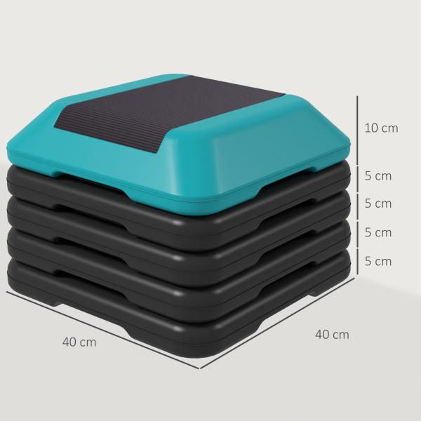 Step para Exercício Aeróbico Plataforma Step Antideslizante com Altura Ajustável de 10/15/20/25/30 cm Azul