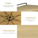 Chapéu de Sol de Jardim Chapéu de Sol Excêntrico com Rede Mosquiteira Manivela e Base Cruzada 295x295x260 cm Bege