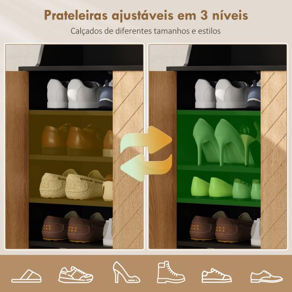 Sapateira para Entrada com Prateleiras Ajustáveis para 15 Pares de Sapatos 75x35x104 cm Preto e Madeira