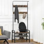 Móvel Cabide de Entrada com 8 Ganchos e Sapateira Armário de Entrada com Cabides 72x34x185cm Marrom e Preto