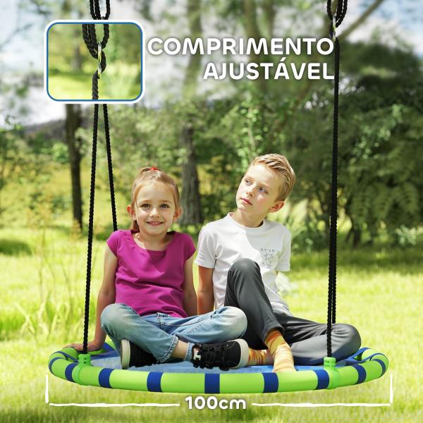 Baloiço para Crianças Redondo Baloiço de Jardim Infantil Ajustável Impermeável Carga 150kg Ø100x180 cm Preto e Azul