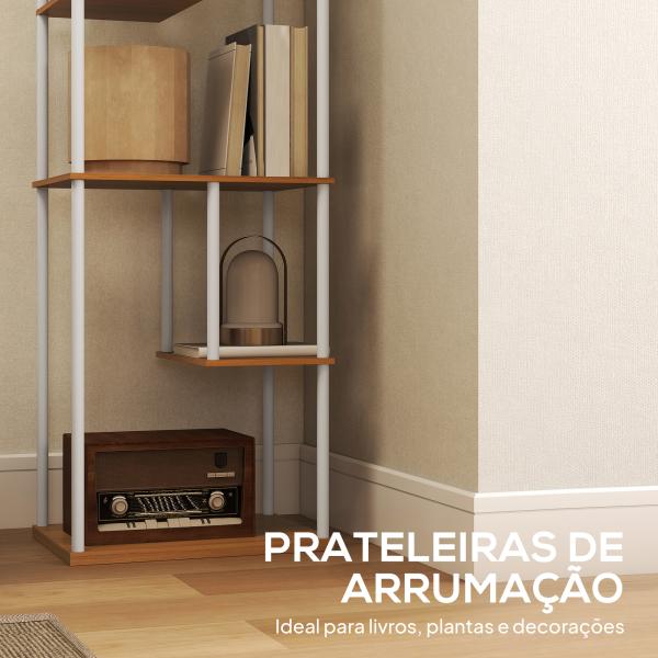 Candeeiro de Pé com Prateleiras Brilho e Temperaturas de Cor Ajustáveis 3000K - 6500K e Temporizador 40x29x171 cm Branco e Madeira