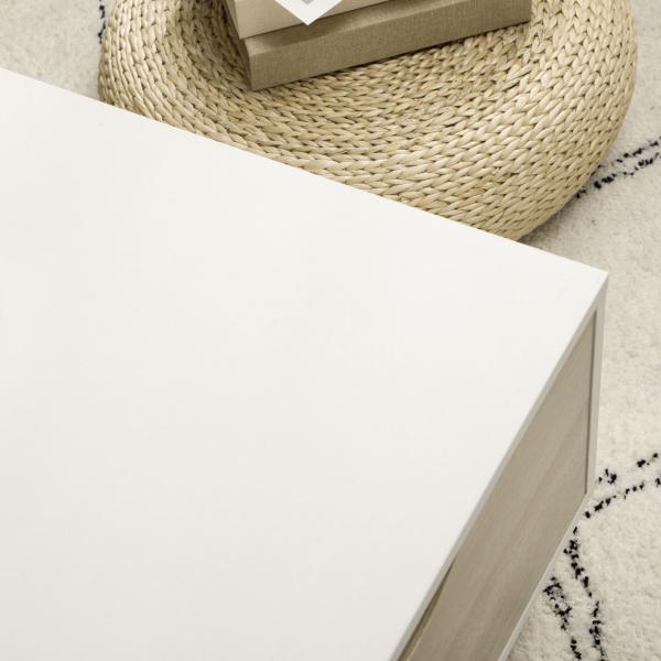 Mesa de Centro Retangular com 2 Gavetas e Compartimentos Abertos Estilo Nórdico 106x58x39,5cm Branco e Madeira