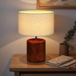 Candeeiro de Mesa Rústico com Base de Madeira Ecrã de Linho Interruptor Basculante E27 40W Ø20x27 cm Madeira e Bege