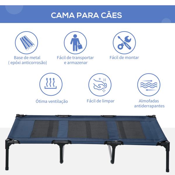 Cama para Animais de Estimação Cama Elevada para Cães Gatos com Tecido Transpirável para Dormir Relaxar Exterior Jardim Terraço 122x91x23cm Azul