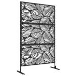 Biombo de Exterior Separador de Ambientes com 3 Peças com Padrão de Flores Grande e Estrutura de Aço 122x45x198 cm Preto