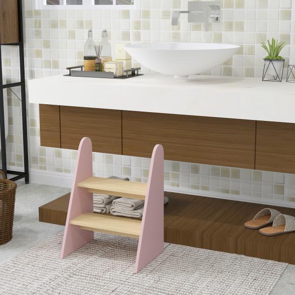 Banco para Crianças de 2 Degraus Torre de Aprendizagem Escada para Crianças acima de 3 Anos para Casa de Banho Cozinha 43x30x55 cm Rosa